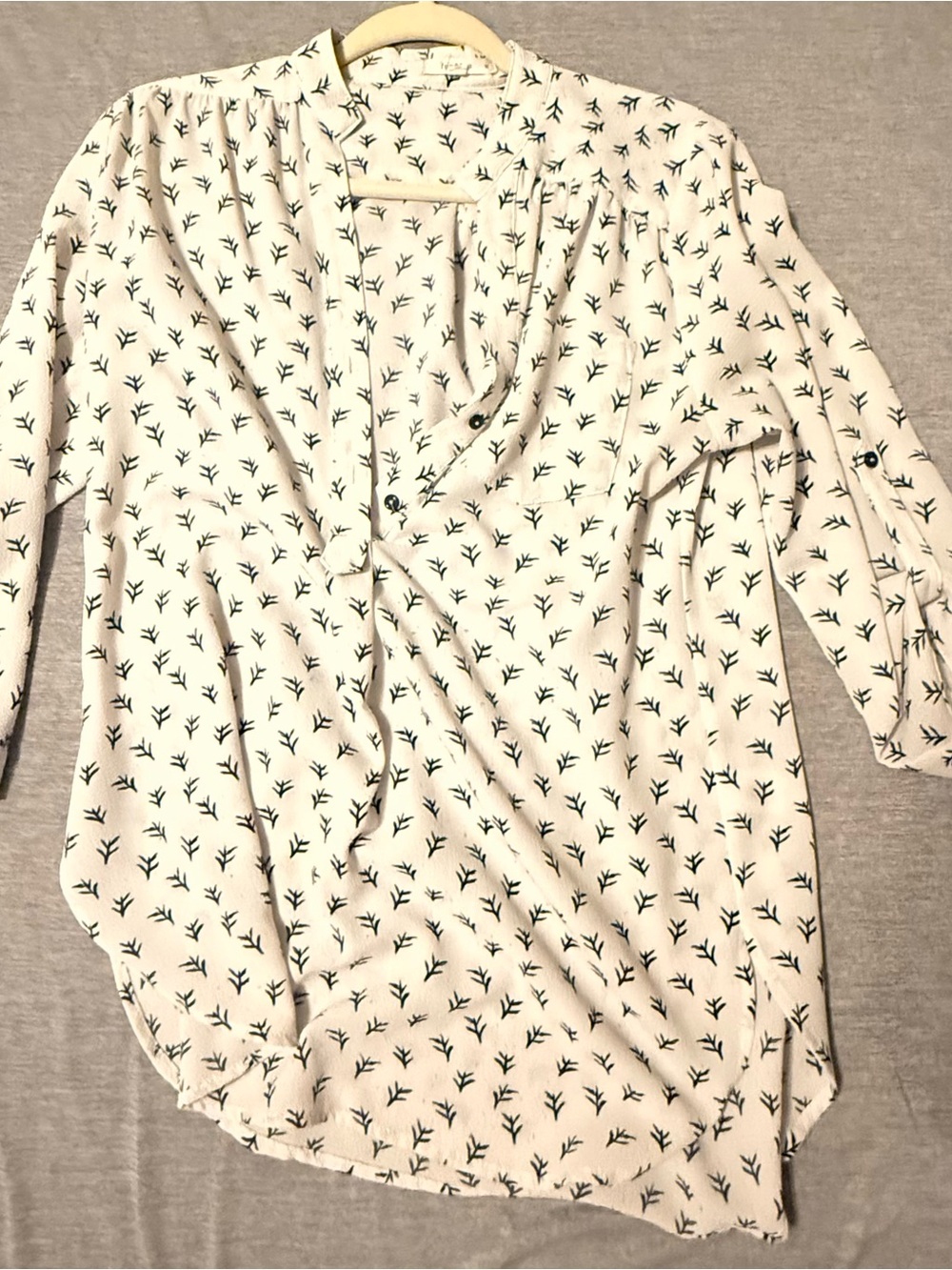 fun 2 fun White Blouse with Black Sprig Print